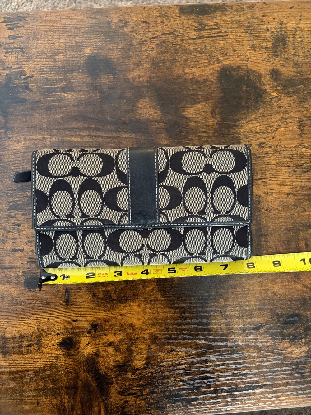 Coach Black and Beige Signature Logo Wallet